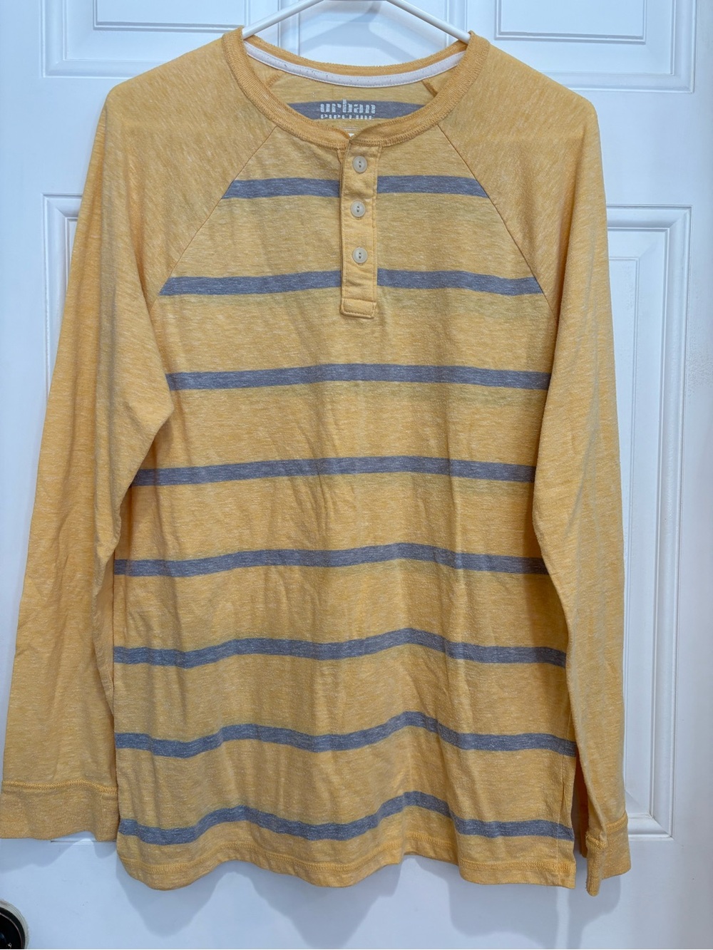 Urban Pipeline Men's Yellow and Gray Striped Henley Shirt, Size M